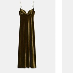 Olive Green Velvet Gown with Sweetheart Neckline